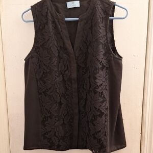 Cece Black Lace Panel Sleeveless Blouse